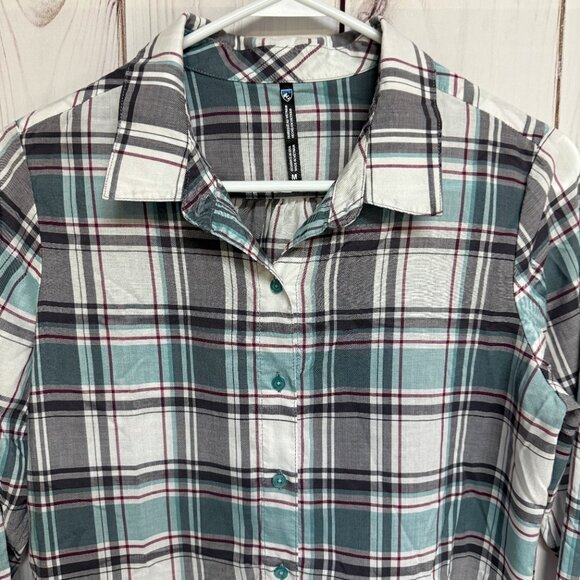 KÜHL Lexi Long-Sleeve Shirt Women’s Medium Gray–Green Plaid UPF 30 EUC - Picture 2 of 12